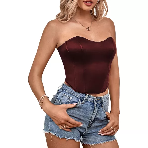 LYANER Women's Sexy Satin Sweetheart Neck Crop Tube Tops Strapless Bustier Cami Corset Top