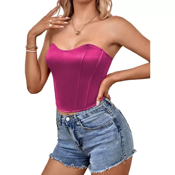 LYANER Women's Sexy Satin Sweetheart Neck Crop Tube Tops Strapless Bustier Cami Corset Top