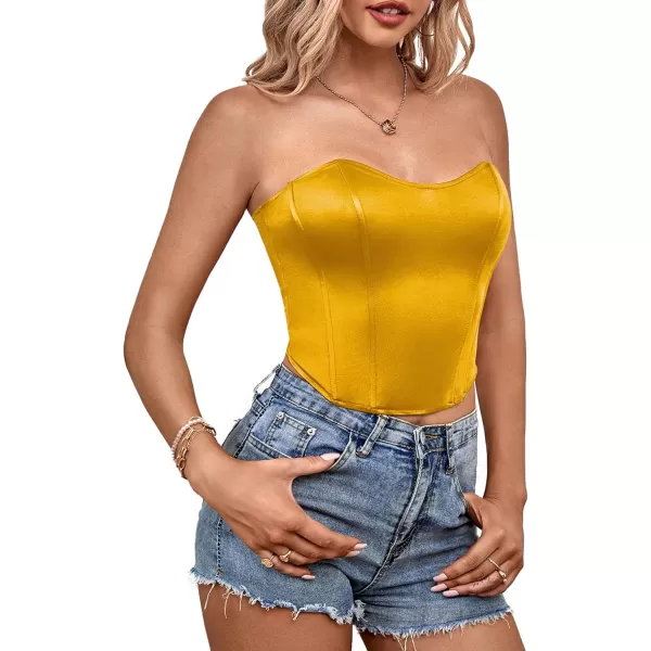 LYANER Women's Sexy Satin Sweetheart Neck Crop Tube Tops Strapless Bustier Cami Corset Top