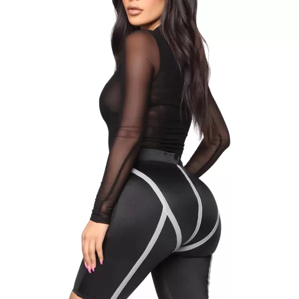 LYANER Women's Sexy Sheer Mock Neck Long Sleeve Leotard Bodysuit Top