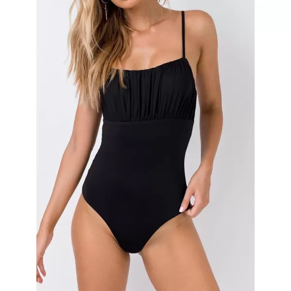 LYANER Women's Sexy Square Neck Sleeveless Ruched Bust Backless Going Out Tank Bodysuit Tops