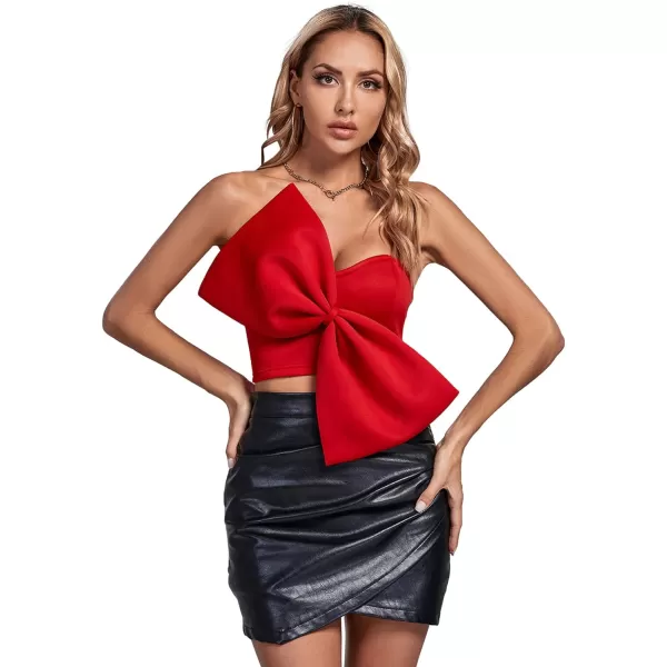 LYANER Women's Sexy Sweetheart Neck Bow Sleeveless Crop Tube Tops Strapless Bustier Cami Corset Top