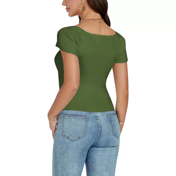 LYANER Women's Sexy Sweetheart Neck Front Twist Knot Ruched Knit Cap Sleeve Slim Fit Crop Top Tee