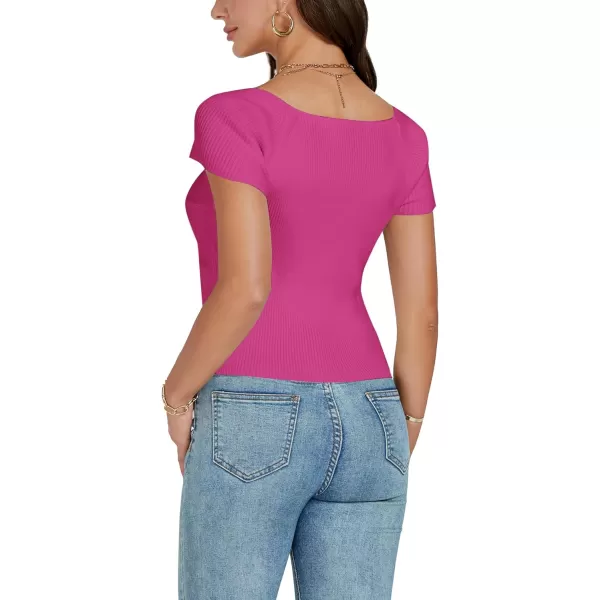 LYANER Women's Sexy Sweetheart Neck Front Twist Knot Ruched Knit Cap Sleeve Slim Fit Crop Top Tee