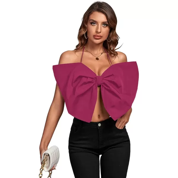LYANER Women's Sexy Tie Neck Bow Tube Crop Top Sleeveless Strapless Party Fluffy Tank Top