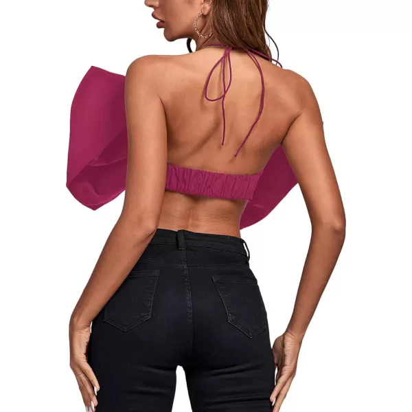 LYANER Women's Sexy Tie Neck Bow Tube Crop Top Sleeveless Strapless Party Fluffy Tank Top