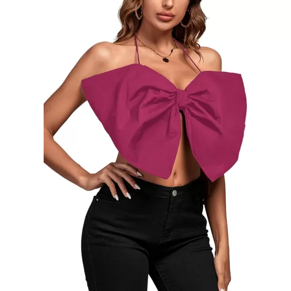 LYANER Women's Sexy Tie Neck Bow Tube Crop Top Sleeveless Strapless Party Fluffy Tank Top