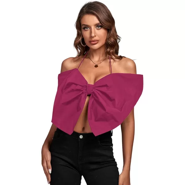 LYANER Women's Sexy Tie Neck Bow Tube Crop Top Sleeveless Strapless Party Fluffy Tank Top