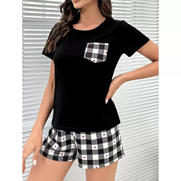 LYANER Women’s Short Pajama Set Cute Print Tee with pocket and Shorts Sleepwear Pjs Sets