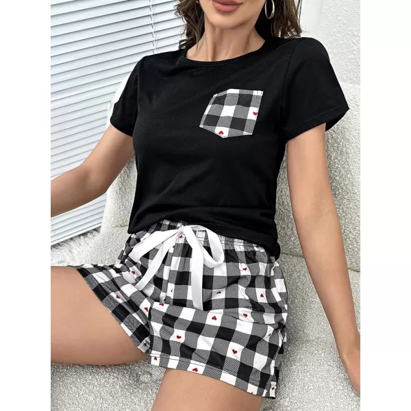 LYANER Women’s Short Pajama Set Cute Print Tee with pocket and Shorts Sleepwear Pjs Sets