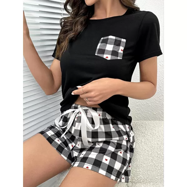 LYANER Women’s Short Pajama Set Cute Print Tee with pocket and Shorts Sleepwear Pjs Sets