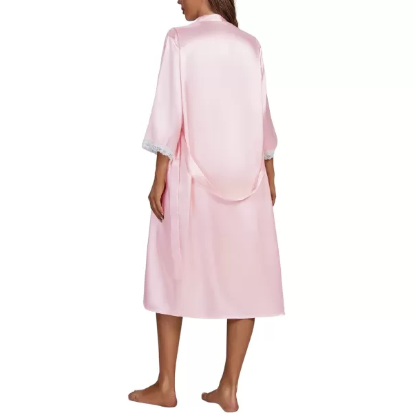 LYANER Women's Silk Satin Pajama Set 2Pcs Lace Trim Pj Robe with Chemise Nightgown Sleepwear