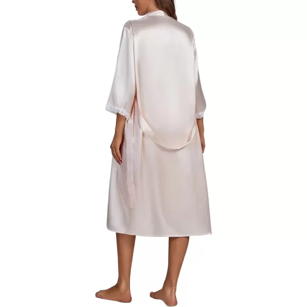 LYANER Women's Silk Satin Pajama Set 2Pcs Lace Trim Pj Robe with Chemise Nightgown Sleepwear