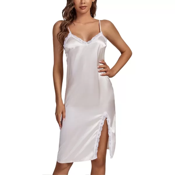 LYANER Women's Silk Satin Pajama Set 2Pcs Lace Trim Pj Robe with Chemise Nightgown Sleepwear