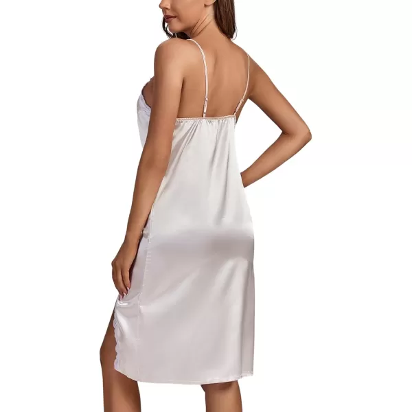 LYANER Women's Silk Satin Pajama Set 2Pcs Lace Trim Pj Robe with Chemise Nightgown Sleepwear