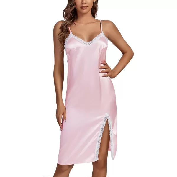 LYANER Women's Silk Satin Pajama Set 2Pcs Lace Trim Pj Robe with Chemise Nightgown Sleepwear