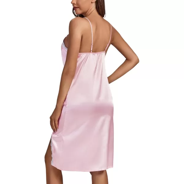 LYANER Women's Silk Satin Pajama Set 2Pcs Lace Trim Pj Robe with Chemise Nightgown Sleepwear