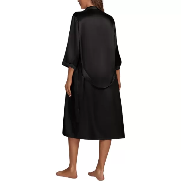 LYANER Women's Silk Satin Pajama Set 2Pcs Lace Trim Pj Robe with Chemise Nightgown Sleepwear