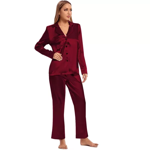 LYANER Women's Silk Satin Pajamas Long Sleeve Top and Pants Sleepwear PJ Set