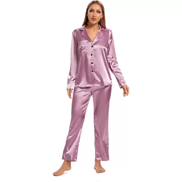 LYANER Women's Silk Satin Pajamas Long Sleeve Top and Pants Sleepwear PJ Set