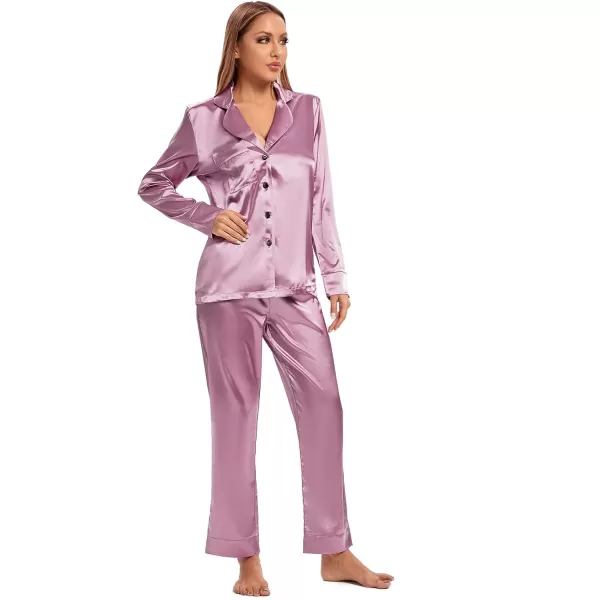 LYANER Women's Silk Satin Pajamas Long Sleeve Top and Pants Sleepwear PJ Set