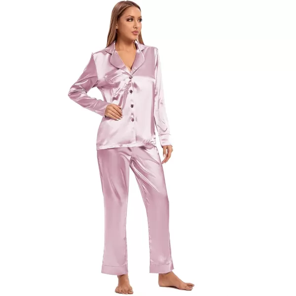 LYANER Women's Silk Satin Pajamas Long Sleeve Top and Pants Sleepwear PJ Set