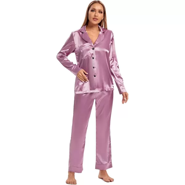 LYANER Women's Silk Satin Pajamas Long Sleeve Top and Pants Sleepwear PJ Set