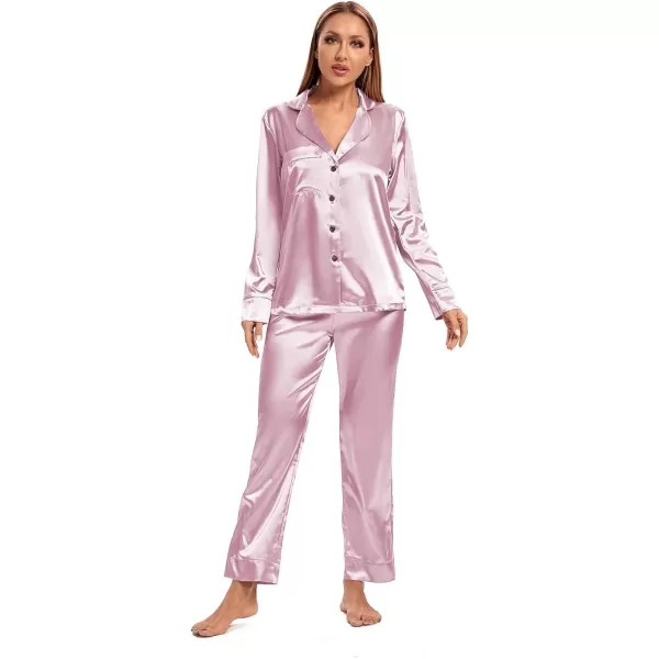 LYANER Women's Silk Satin Pajamas Long Sleeve Top and Pants Sleepwear PJ Set