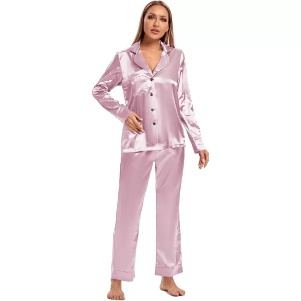 LYANER Women's Silk Satin Pajamas Long Sleeve Top and Pants Sleepwear PJ Set