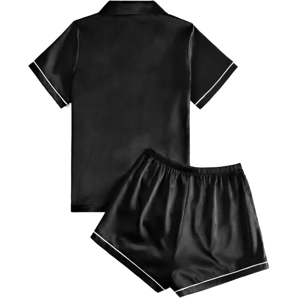 LYANER Women’s Silk Satin Pajamas Set Short Sleeve Button Top with Shorts Sleepwear PJ Set