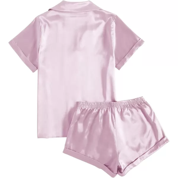 LYANER Women's Sleepwear Satin Silky Short Sleeve Top with Shorts Pajama Set