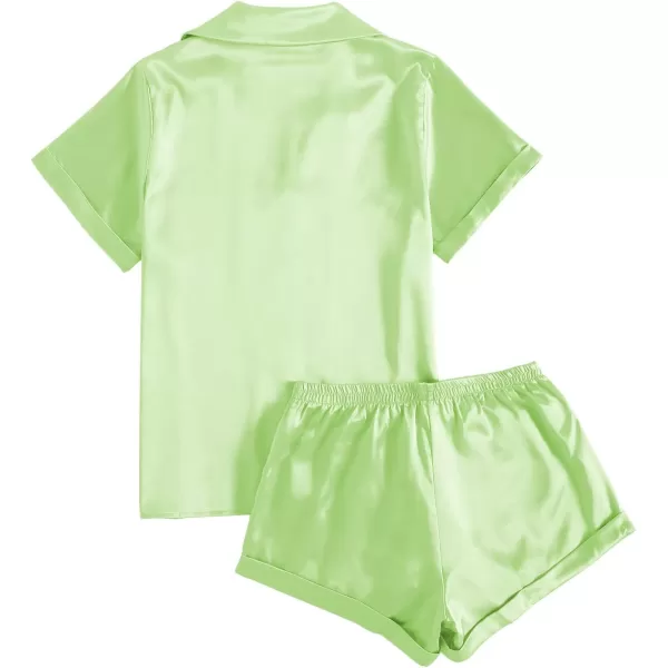 LYANER Women's Sleepwear Satin Silky Short Sleeve Top with Shorts Pajama Set