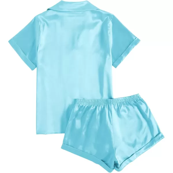 LYANER Women's Sleepwear Satin Silky Short Sleeve Top with Shorts Pajama Set