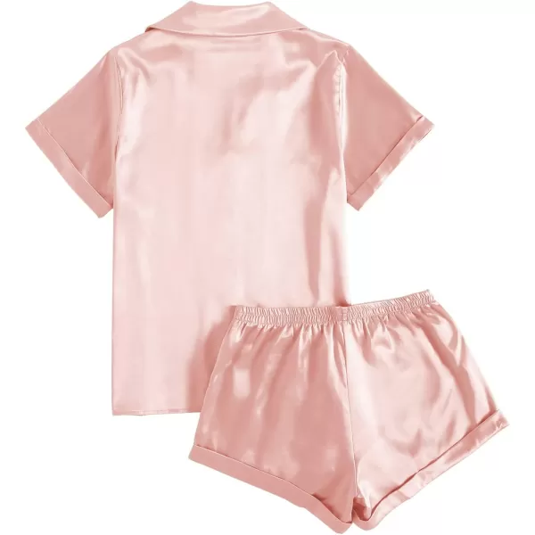 LYANER Women's Sleepwear Satin Silky Short Sleeve Top with Shorts Pajama Set