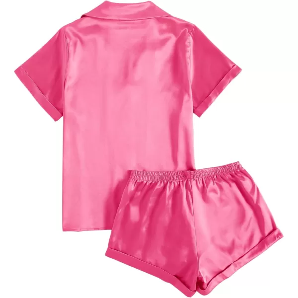 LYANER Women's Sleepwear Satin Silky Short Sleeve Top with Shorts Pajama Set