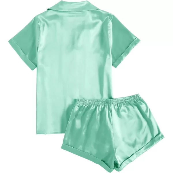 LYANER Women's Sleepwear Satin Silky Short Sleeve Top with Shorts Pajama Set