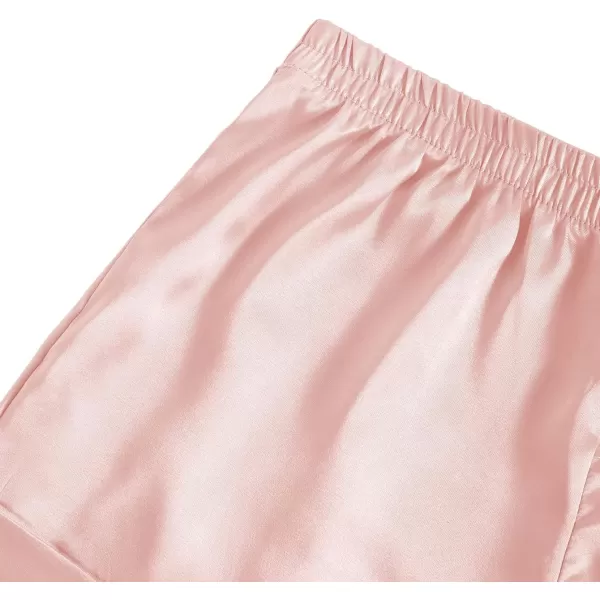 LYANER Women's Sleepwear Satin Silky Short Sleeve Top with Shorts Pajama Set