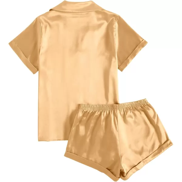 LYANER Women's Sleepwear Satin Silky Short Sleeve Top with Shorts Pajama Set