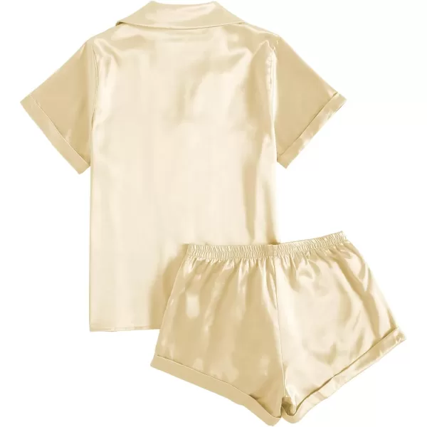 LYANER Women's Sleepwear Satin Silky Short Sleeve Top with Shorts Pajama Set