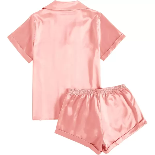 LYANER Women's Sleepwear Satin Silky Short Sleeve Top with Shorts Pajama Set