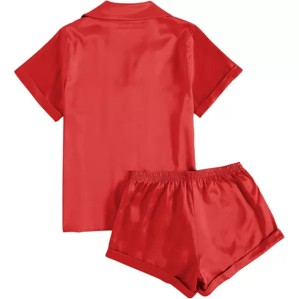 LYANER Women's Sleepwear Satin Silky Short Sleeve Top with Shorts Pajama Set