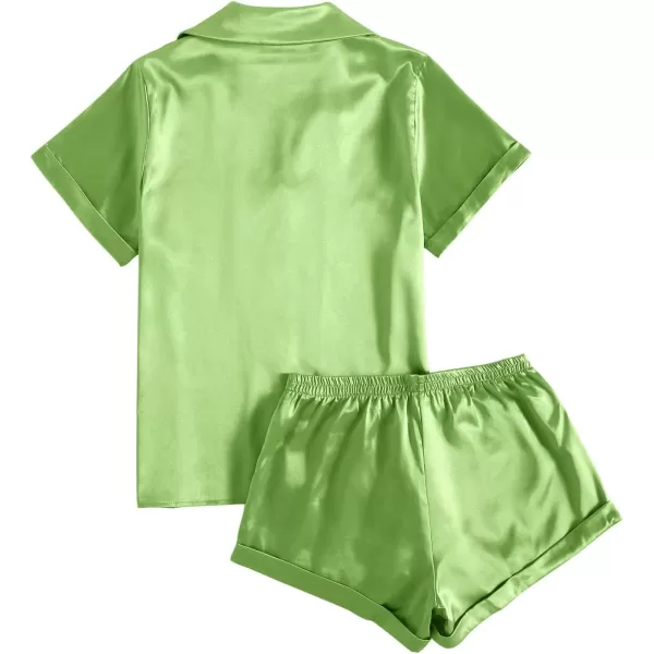 LYANER Women's Sleepwear Satin Silky Short Sleeve Top with Shorts Pajama Set