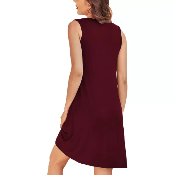 LYANER Women's Sleeveless Crewneck Pleated Front Nightdress Sleepwear Nightgown with Pockets