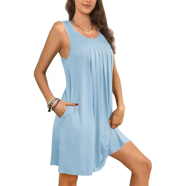 LYANER Women's Sleeveless Crewneck Pleated Front Nightdress Sleepwear Nightgown with Pockets