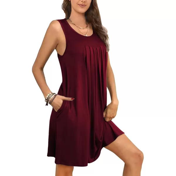 LYANER Women's Sleeveless Crewneck Pleated Front Nightdress Sleepwear Nightgown with Pockets