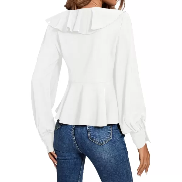 LYANER Women's Solid Deep V Neck Long Sleeve Crop Top Tie Front Chiffon Ruffle Hem Blouse Shirt