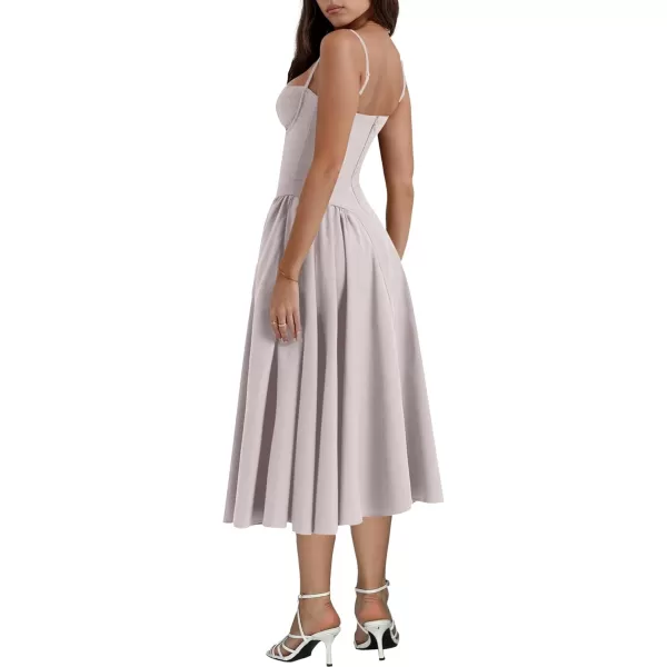 LYANER Women's Spaghetti Strap Pleated Sleeveless Corset Midi Dress with Pocket