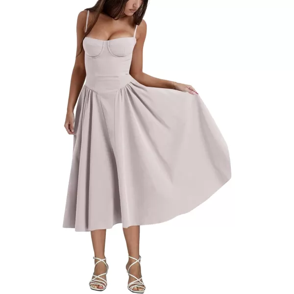 LYANER Women's Spaghetti Strap Pleated Sleeveless Corset Midi Dress with Pocket