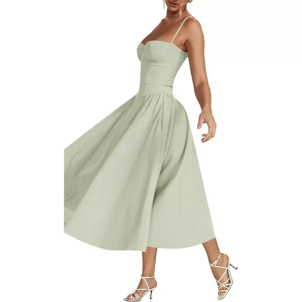 LYANER Women's Spaghetti Strap Pleated Sleeveless Corset Midi Dress with Pocket