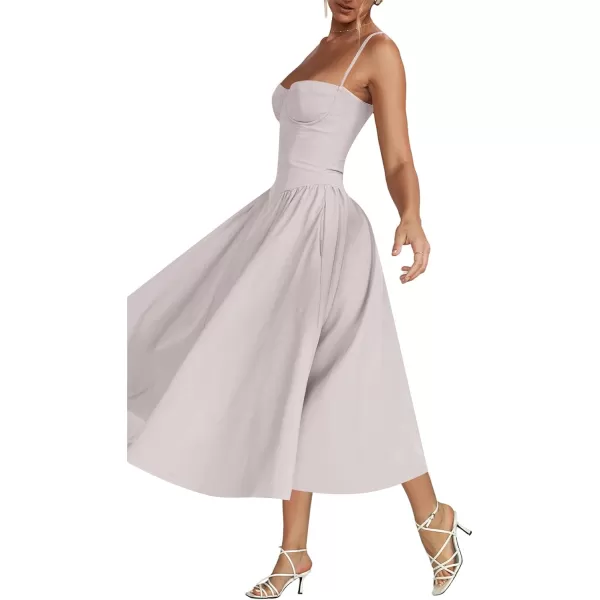 LYANER Women's Spaghetti Strap Pleated Sleeveless Corset Midi Dress with Pocket